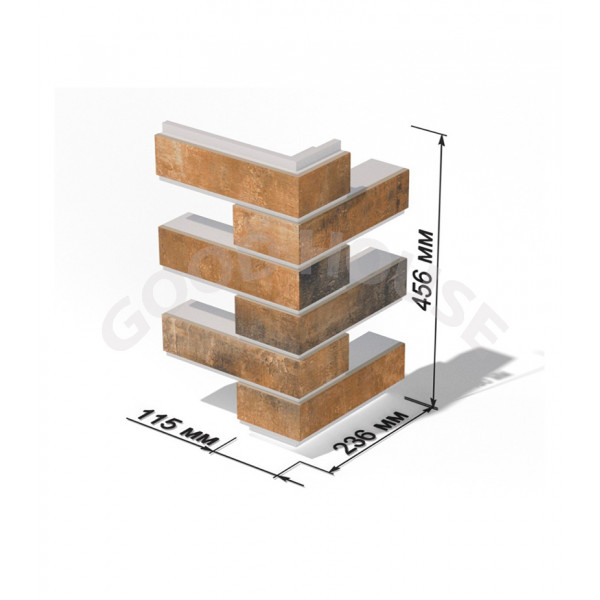 Малый угловой элемент термопанелей Good House с керамической плиткой CERRAD Loft Brick Chili УМ113-01 ППС, 110×240×455 мм
